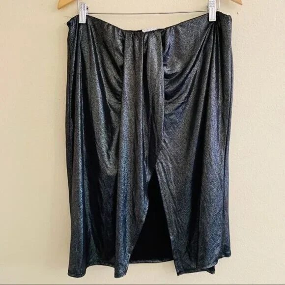 Leith Womens Plus Sz 1X Pencil Satin Midi Skirt Front Ruched Knot Metallic - Picture 2 of 6